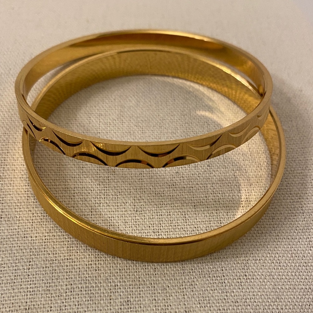 Vintage Vendome Bangle Bracelets Two Brushed Gold Tone Etched Stacking
